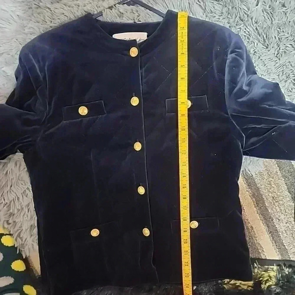 JH Collection Vintage 80s Velvet Quilted Blazer Military style Jacket. Size 10 - Picture 12 of 14